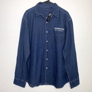 The Rock TEREMANA TEQUILLA Denim SHIRT L Dwayne Johnson Small Batch Distillery